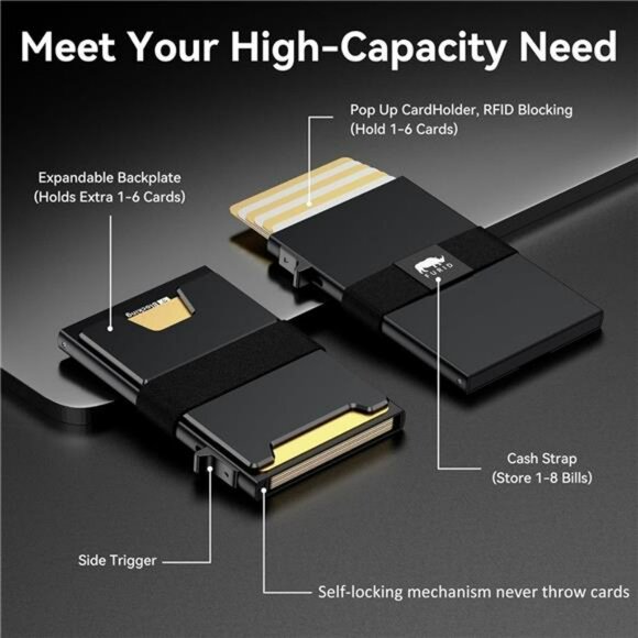 Slim RFID Blocking Wallet for Men Metal Pop Up Card Holder with Money Clip - Picture 3 of 8